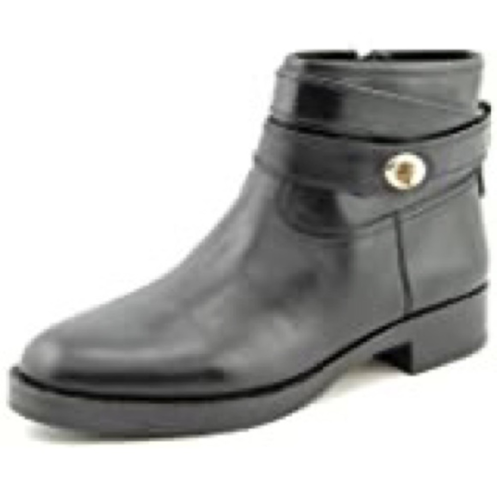 Coach Elton Black Leather Short Anke Boots with Coach Buckle 7.5.